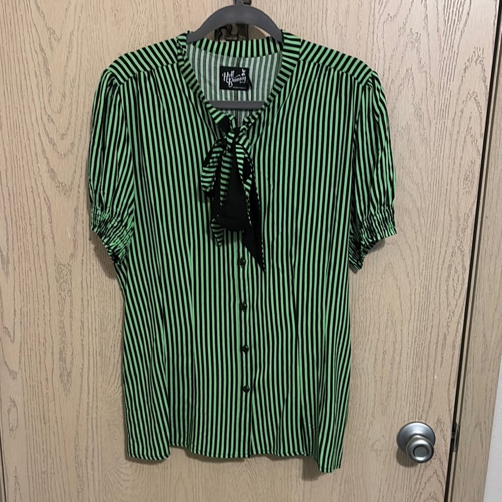 Hell Bunny Green and Black Striped Top